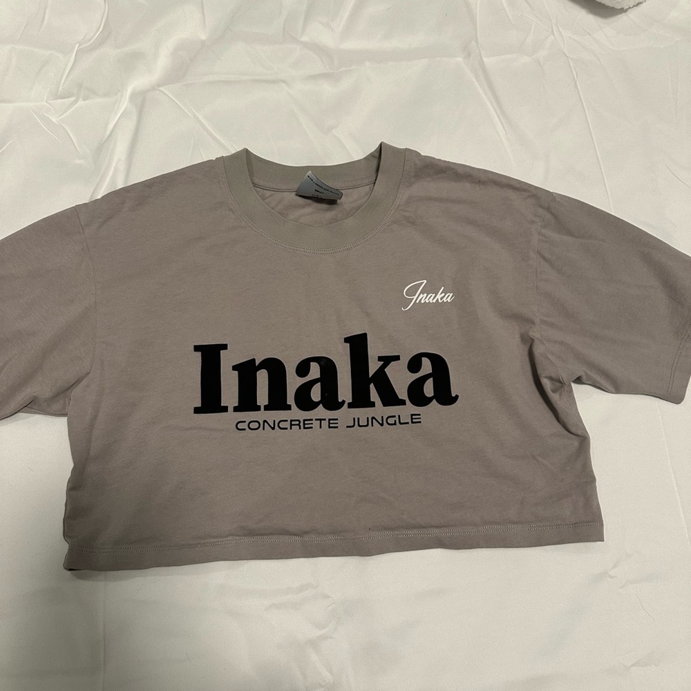 Inaka Power Taupe Cropped Tee with Black Logo